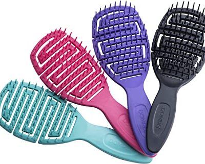 Kit con 4 Cepillos de pelo antiestático MAYA DOMPEL - 4 colores rosa, verde, negro y verde - desenredante cabello rizado - MADE IN BRAZIL