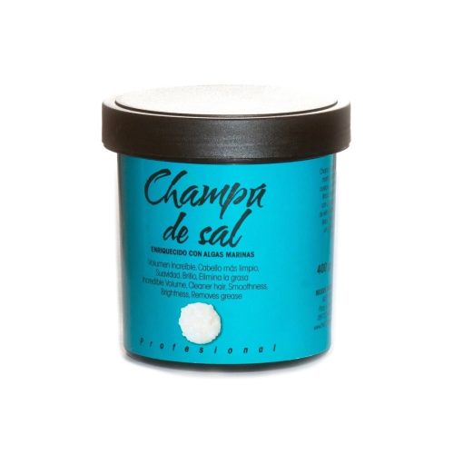 CHAMPÚ DE SAL formulado a base de sal marina que proporciona brillo, cuerpo y volumen a los cabellos finos. Tamaño de 400g.