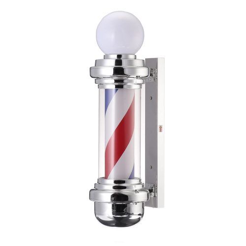 Poste de barbero Luminoso y Giratorio para peluquerías Azul y Rojo, bola de cristal arriba .85cm*23*30