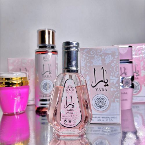 Yara Lattafa, Perfume Árabe, Kit de perfume, crema y body .