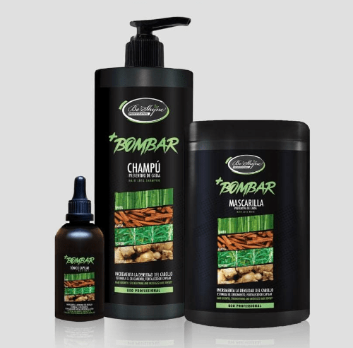 KIT BOMBAR - CHAMPÚ 1L, MASCARILLA 1Kg Y GOTERO, Tratamiento crecimiento del cabello, Kit capilar fuerza y brillo, Cuidado del cabello, Pack anticaída y crecimiento