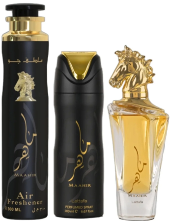 Set Maahir 100ml + Ambientador 300ml + Spray Perfumado 200ml