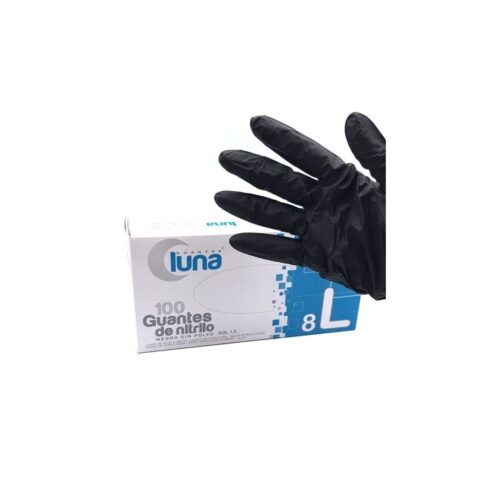 Guantes Nitrilo Negro Polvo Talla-L/8 100 Und.