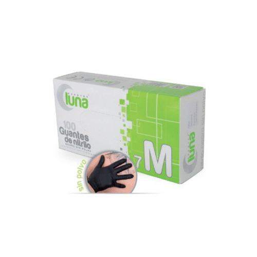 Guantes Nitrilo Negro Polvo Talla-M/7 100 Unidades